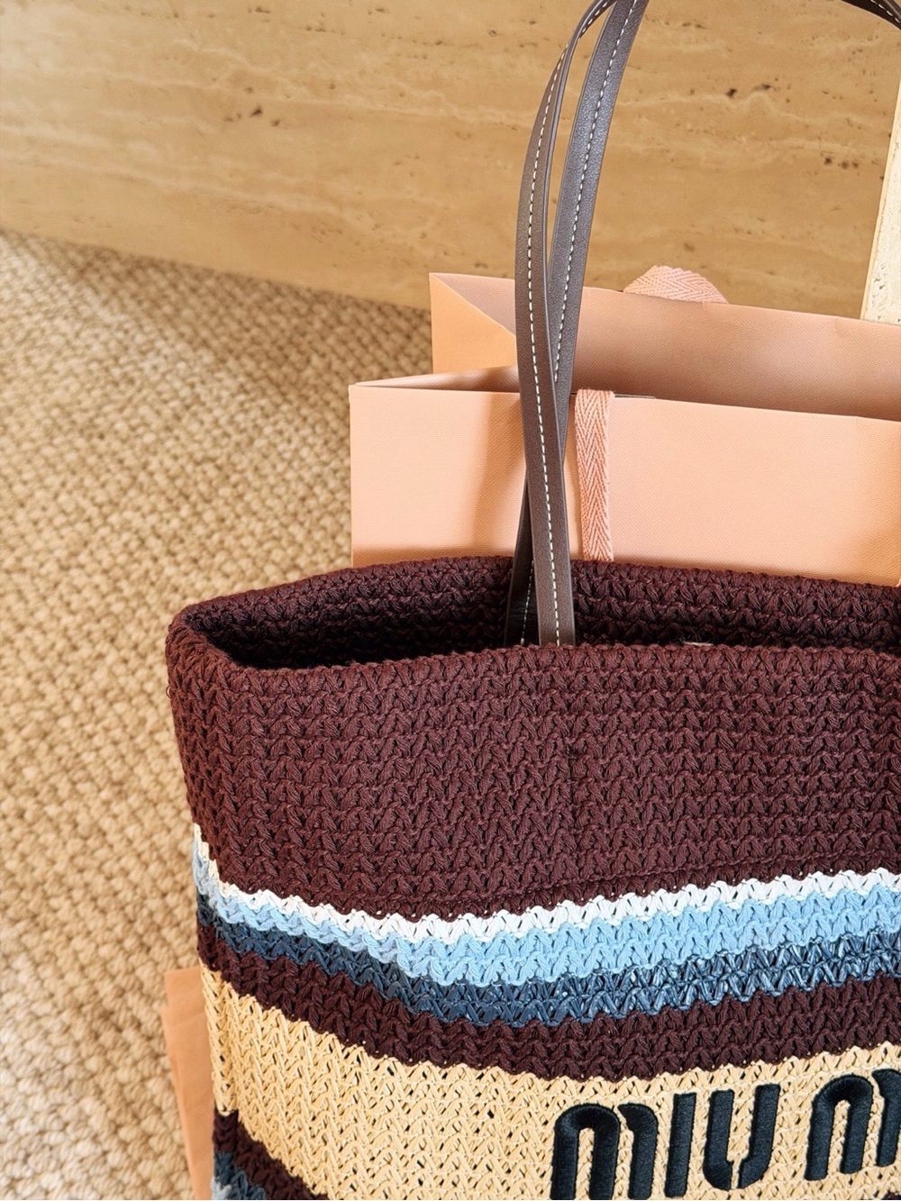 Miu Miu Brown Knit Stripe Tote Bag - Picture 6 of 6